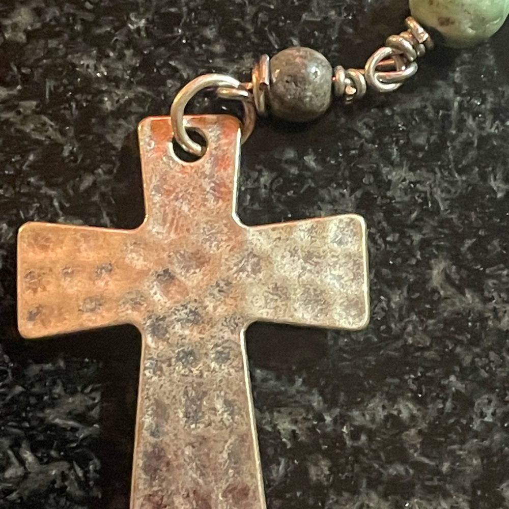 Silver tone and Green Beaded Cross Bracelet - Picture 2 of 5